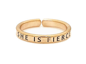 Rose Gold SHE IS FIERCE Engraved Inspirational Message Adjustable Ring