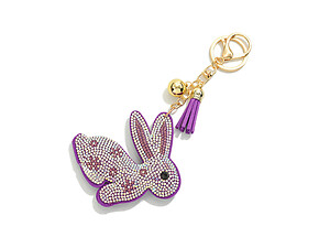 Purple Bunny Tassel Bling Faux Suede Stuffed Pillow Key Chain Handbag Charm
