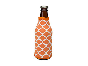 White and Orange Insulated Neoprene Bottle Koozie