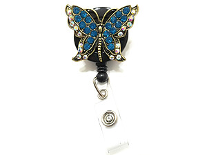 Turquoise Butterfly Retractable Bling Reel ID Card Badge Holder