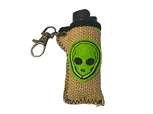 Green Alien Hemp Design Lighter Case Keychain With Patch
