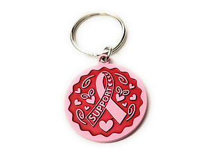 Pink Ribbon Key Chain w/ Metal Medallion Design on Back ~ Style 286D