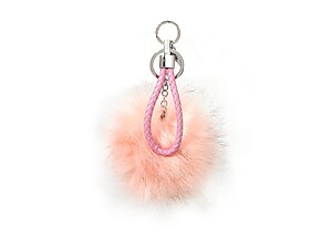 Pink Fur Pom Pom Keychain with Pink Leather Cord