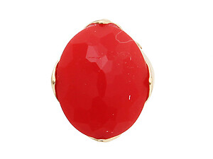 Red Goldtone Metal Large Bead Stones Stretch Ring