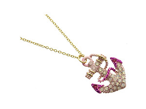 Pink Crystal Stone Anchor Necklace in Gold Tone