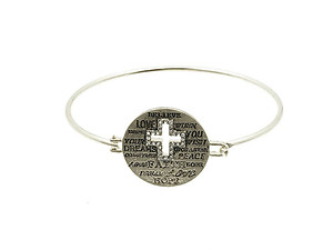 Silvertone Message Metal Cross Wire Bangle Bracelet