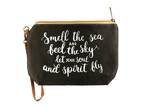 Smell The Sea Message Print Vinyl Carry All Pouch Bag Accessory w/ Wrist Strap