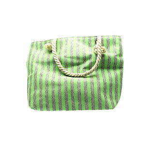 Green Fabric Striped Tote with Rope Handle Multi Use Bag