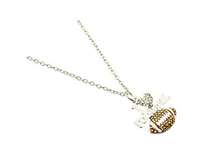 Crystal Stone Paved I Love Football Link Necklace in Rhodium Tone