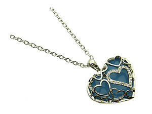 Aqua Blue Crystal Stone Hearts Necklace