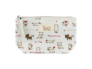 Beige Kitten Print Carry All Pouch Bag Accessory w/ Strap