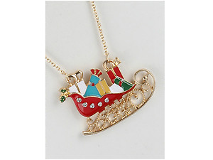 Metal Sleigh & Gifts Pendant Christmas Necklace