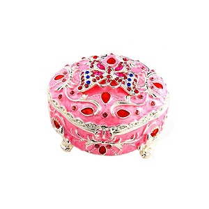 Pink Rhinestone & Metal Butterfly Jewelry Trinket Box