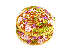 Purple Rhinestone & Metal Flower Filigree Jewelry Trinket Box
