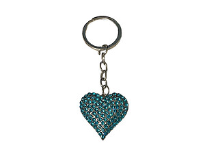 Turquoise & Silvertone Crystal Stone Heart Shaped Pendant Keychain