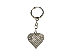 Pink & Silvertone Crystal Stone Heart Shaped Pendant Keychain