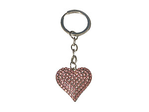Pink & Silvertone Crystal Stone Heart Shaped Pendant Keychain