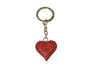 Red & Goldtone Crystal Stone Heart Shaped Pendant Keychain