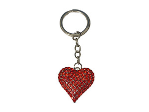 Red & Silvertone Crystal Stone Heart Shaped Pendant Keychain