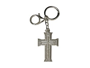 Silver Crystal Stone Cross Metal Shaped Pendant Keychain