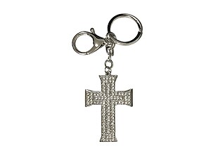 Silver Crystal Stone Cross Metal Shaped Pendant Keychain