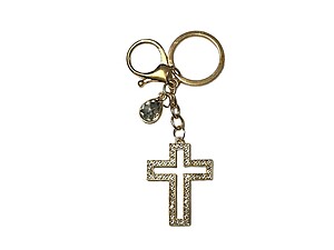 Gold Crystal Stone Metal Open Cross Shaped Pendant Keychain