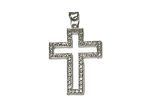 Silver Crystal Stone Metal Open Cross Shaped Pendant Keychain