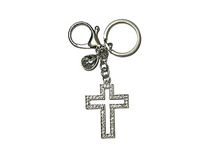 Silver Crystal Stone Metal Open Cross Shaped Pendant Keychain