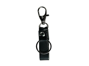 Black Faux Leather Strap Clip Key Chain w/ Silver Ring