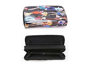 Black Fashionista Illustrated Two Zipper Wallet with Wristlet Strap