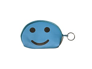 Blue Happy Face Coin Purse Keychain Large Zipper Cosmetic Bag Set