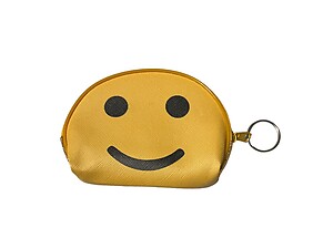 Yellow Happy Face Coin Purse Keychain Large Zipper Cosmetic Bag Set