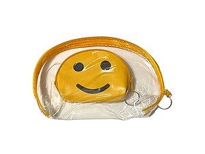 Yellow Happy Face Coin Purse Keychain Large Zipper Cosmetic Bag Set