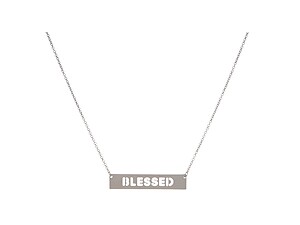 Silvertone Blessed Dainty Bar Pendant Necklace