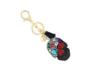 Black Skull Tassel Bling Faux Suede Stuffed Pillow Key Chain Handbag Charm