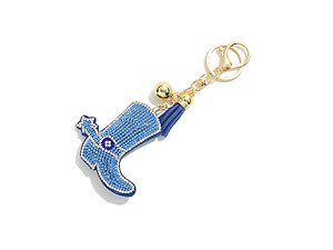 Blue Cowgirl Boot Tassel Bling Faux Suede Stuffed Pillow Key Chain Handbag Charm