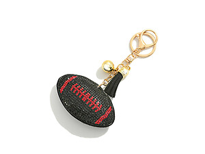 Black/Red Football Tassel Bling Faux Suede Stuffed Pillow Key Chain Handbag Charm