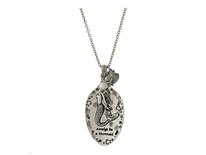 Silver Mermaid Sea Life Spoon Burnished Metal Pendant Long Necklace