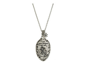 Silver Anchor Beach Theme Spoon Burnished Metal Pendant Long Necklace