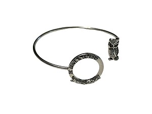 Silvertone Be Brave & Be Kind Imprint Owl Hinge Bangle Bracelet