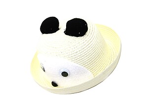 Cream White Cute Animal Mouse Theme Bright Color Summer Kids Straw Fedora Hat