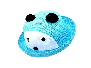 Sky Blue Cute Animal Mouse Theme Bright Color Summer Kids Straw Fedora Hat