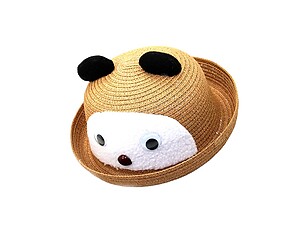 Natural Brown Cute Animal Mouse Theme Bright Color Summer Kids Straw Fedora Hat