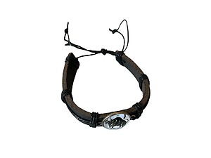 Taurus Zodiac Sign Black Leather Band Glass Dome Bracelet