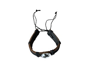 Sagittarius Zodiac Sign Black Leather Band Glass Dome Bracelet