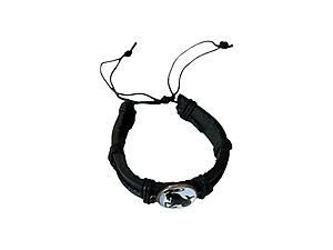 Capricorn Zodiac Sign Black Leather Band Glass Dome Bracelet