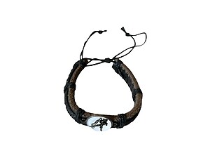 Aquarius Zodiac Sign Black Leather Band Glass Dome Bracelet