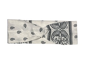 White Paisley Twisted Knot Cotton Wide Stretch Headband