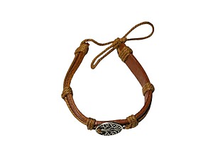 Light Brown Leather Band Tree of Life Silver Bracelet