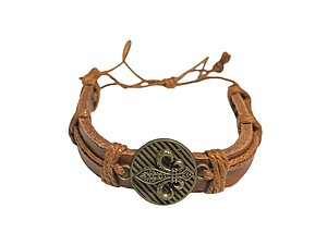 Light Brown Leather Band Fleur De Lis Bracelet